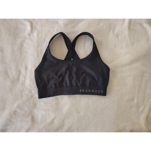 Under Armour Womens Mid Crossback Sports Bra Black Compression HeatGear Large
